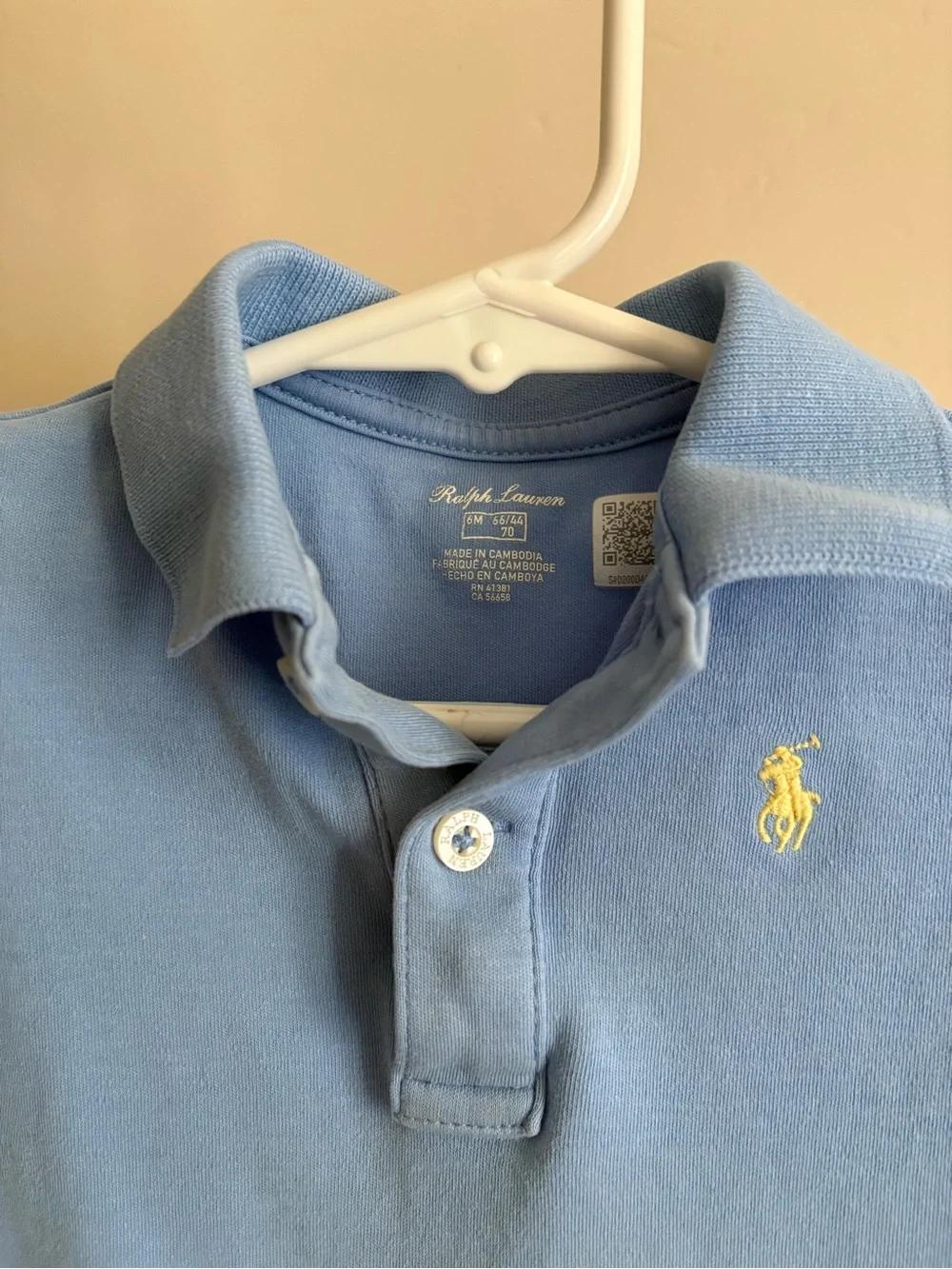 Ralph Lauren Baby Polo Romper in Light Blue with Yellow Pony